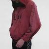 Unisex Distressed Washed Gradient Red Hoodie With Embroidered Letter Print Loose Fit Cotton Sweatshirt Casual Streetwear