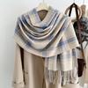 1116 autumn and winter new imitation cashmere scarf women's warm thickened outer shawl student plaid simple scarf wholesale