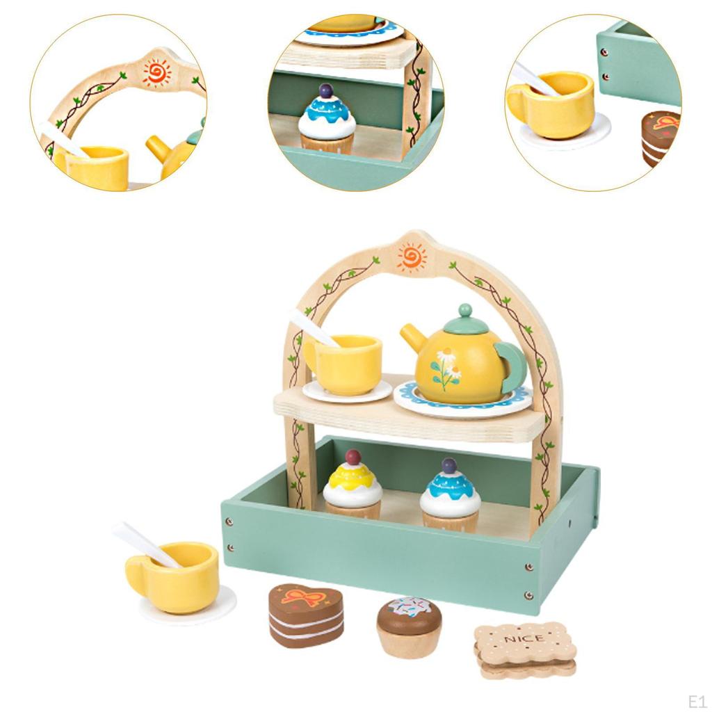 Afternoon Tea Party Tableware Color Matching Kitchen Play Set Wooden Food Toy for