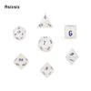 7 Pcs  White Blue Metal Dice Maze Hollow Metal Polyhedral Dice Set Suitable for Role-Playing RPG  Board Game Card Game