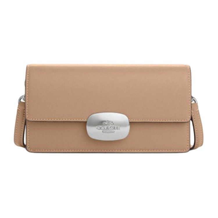 Coach Eliza 20 Solid Color Detachable Shoulder Strap Logo Leather Crossbody Bag Small Women crossbody bag Gray-Brown CP045-SVTP