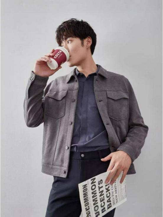 Men's British Style Suede Velvet Jacket, Autumn/Winter, Light Luxury Casual Business, High-End Feel, Windproof Lapel Coach Top