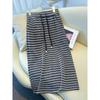 Women's Striped Knit A-Line Midi Skirt with Slit - Spring/Autumn 2025 Korean Style
