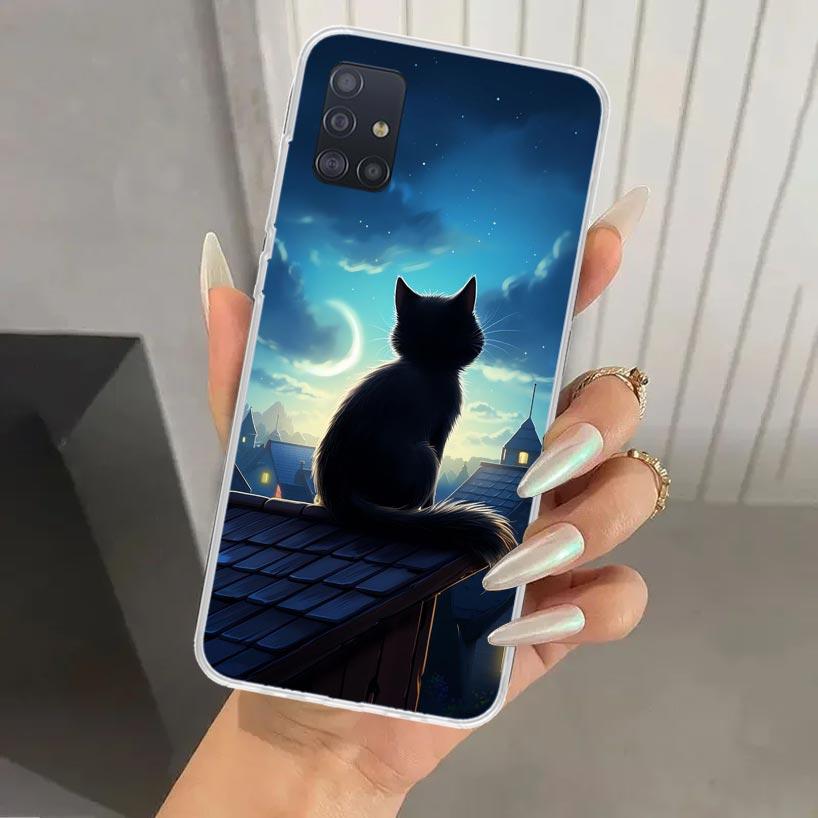 Аниме Кот Дождь Животное Чехол для Телефона для Samsung Galaxy A52 A32 A22 A12 A02S A50S A30S A10S Note 20 Ultra 10 Plus S10 A31 A20 A71 A7