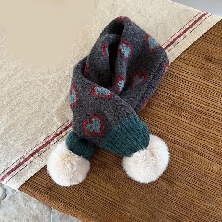 Warm Knitted Neck Scarf for Kids Heart Pattern Crossed Scarf for Boy and Girl Winter Warmth Neck Gaiter for Daily Use