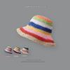 Summer Beautiful Rainbow Color Hollow Breathable Straw Woven Fishman Girl's Cap Bucket Hat Sun Protection Sun Shade Hat Travel