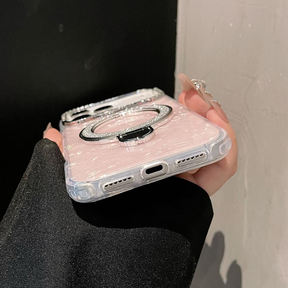 KEYSION Магнитный чехол с текстурой ракушки, инкрустированный драгоценными камнями, для iPhone 14 15 17 Pro Max Air 16Plus, противоударный бронированный чехол-накладка с кольцом-подставкой