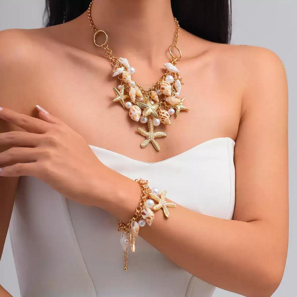 Conch Shell Multilayer Necklace Pearl Shell Clavicle Necklace Trendy Clavicle Chain Women Ladies