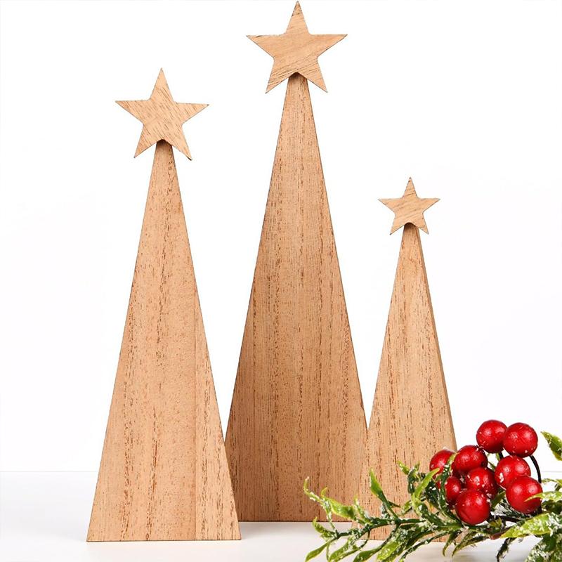 1 Set Desktop Rustic Wooden Handmade Ornament Decorative Tree Durable Christmas Festive Craft Creative
