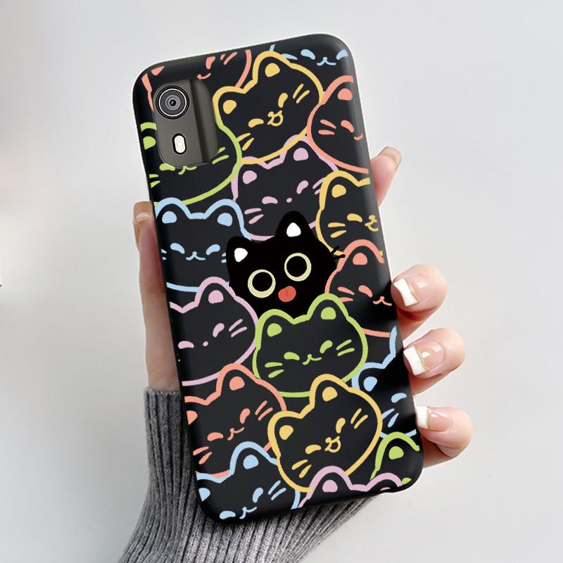 Чехол для телефона Nokia C02 Милый Забавный Любовь Кролик Животное Черный Матовый Мягкий ТПУ Защитная Задняя Крышка для Чехла Nokia C2 2-го Поколения