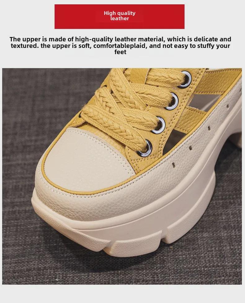 Женские летние сандалии 2024 года на платформе из дышащей кожи с внутренней частью для увеличения высоты