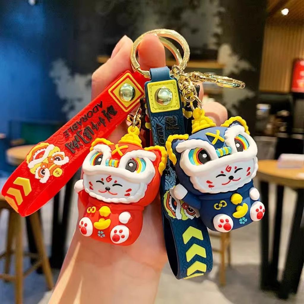 Cute Lion Keychain with Chinese Style Representing Joy Keychain Backpack Decoration