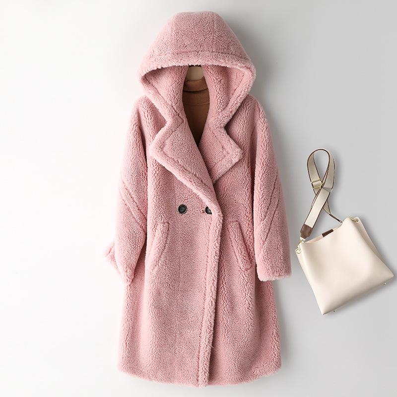 Пальто из плюшевого мишки женское зимнее 2024 года стрижка овец средняя и длинная шуба из ягненка с интегрированным мехом