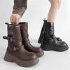 Мода 2025 Осень Мода Ретро Удобные Женские Ботинки Британский Стиль Уличные Ботильоны Новые Дизайнерские Ботинки на Платформе Кожаные Ботинки Женские