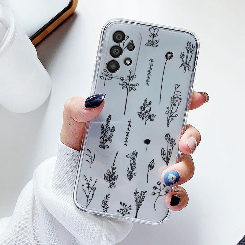Чехол для телефона Samsung A53 5G A33 Цветочный силиконовый чехол для Samsung Galaxy A73 Fundas Coque Прозрачный мягкий Capas Цветочный ТПУ