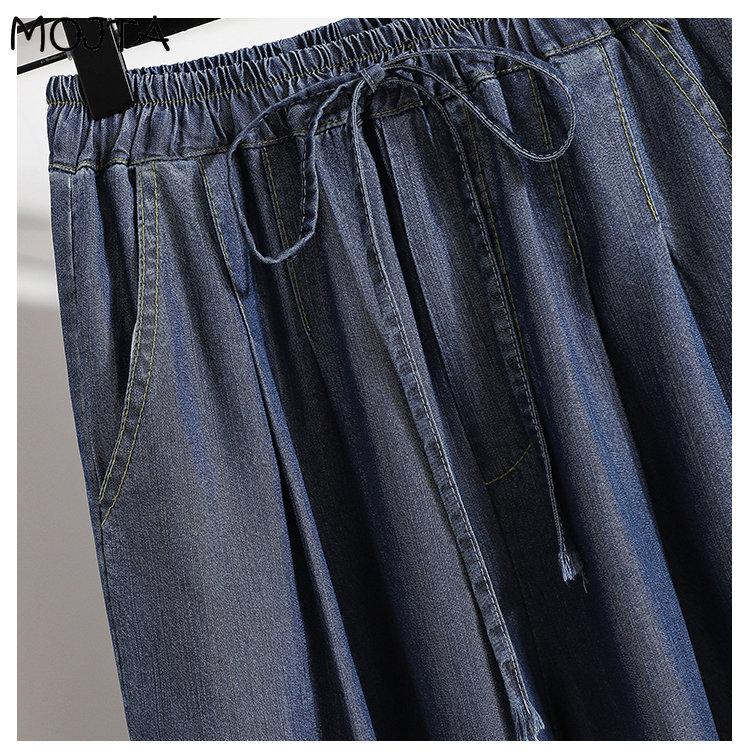 MOJTA Джинсы больших размеров, весенне-осенние женские эластичные брюки с высокой талией, свободные повседневные женские брюки