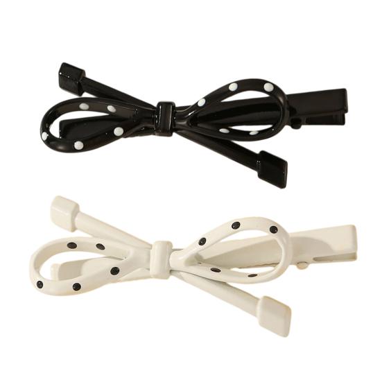 2 шт. Заколка для волос в французском стиле, с точечным принтом, полая, дизайн с бантом, зажимы для волос, для визуального сужения лица, универсальный аксессуар для волос