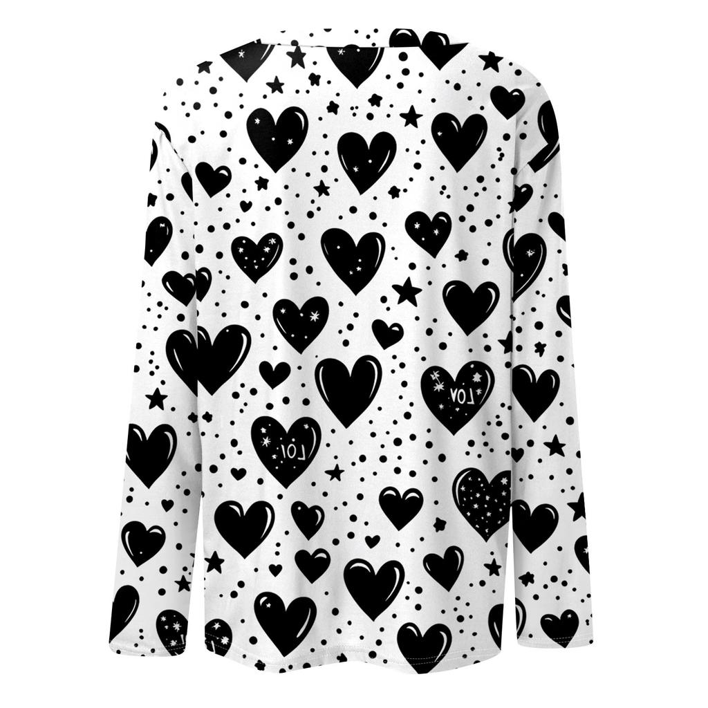 Женская модная повседневная футболка с круглым вырезом и длинным рукавом, топ с принтом «День Святого Валентина и любовь»