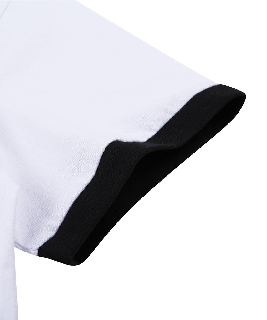 DOLPHIN WAVE APPAREL [Набор] Белая футболка с коротким рукавом и круглым вырезом с объемным принтом дельфина и большим логотипом, черные шорты с одной складкой и логотипом-аркой