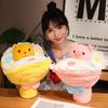 35CM Creative Lovely Plush Pig Rabbit Bear Toys Holding Flowers In Hand Toy Funny Bouquet Turn To Pillow Home Decoration Gift