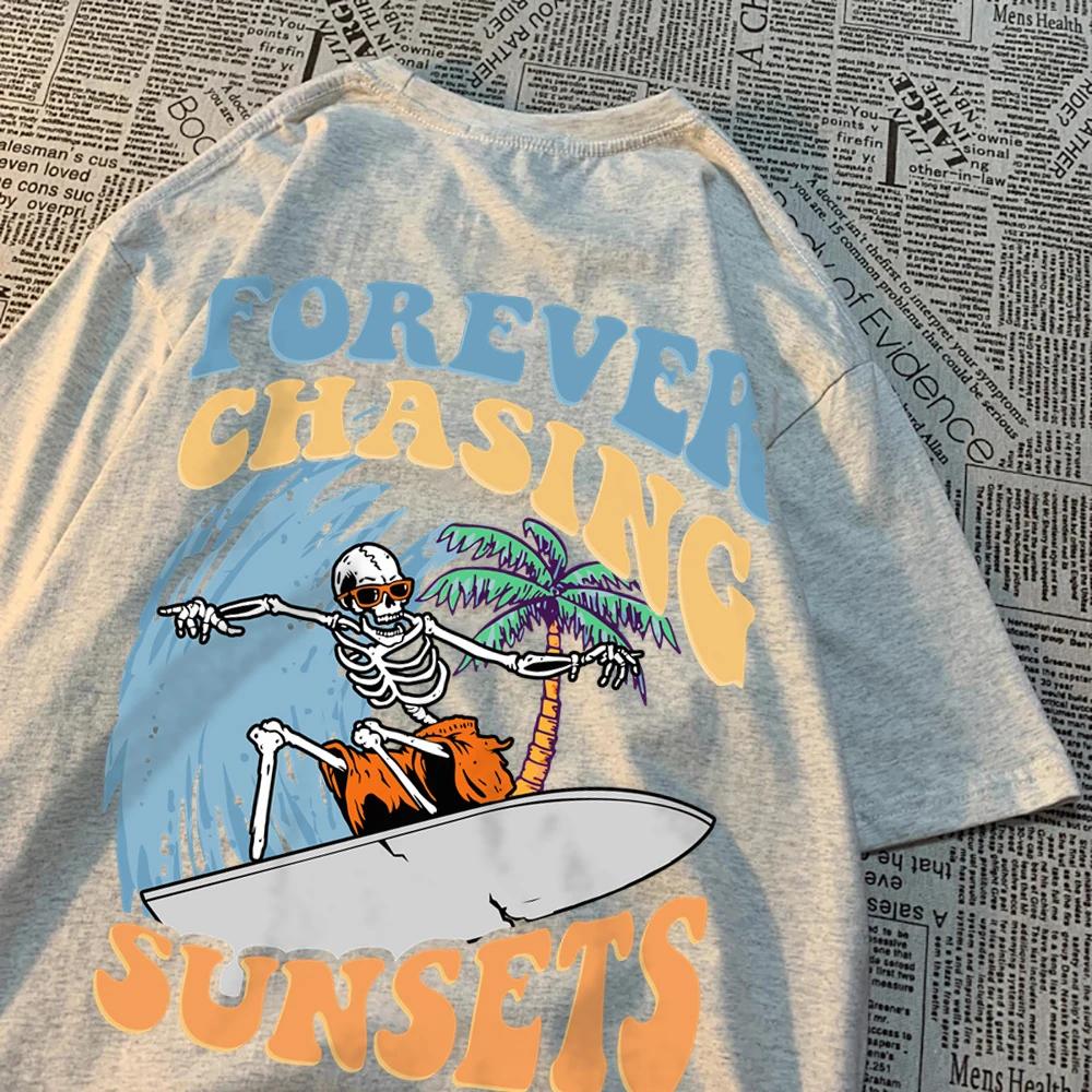 Forever Chasing Sunsets Fun Pattern Clothing Men Casual Cotton T Shirt Casual Crewneck Streetwear Harajuku Summer T Shirts Women