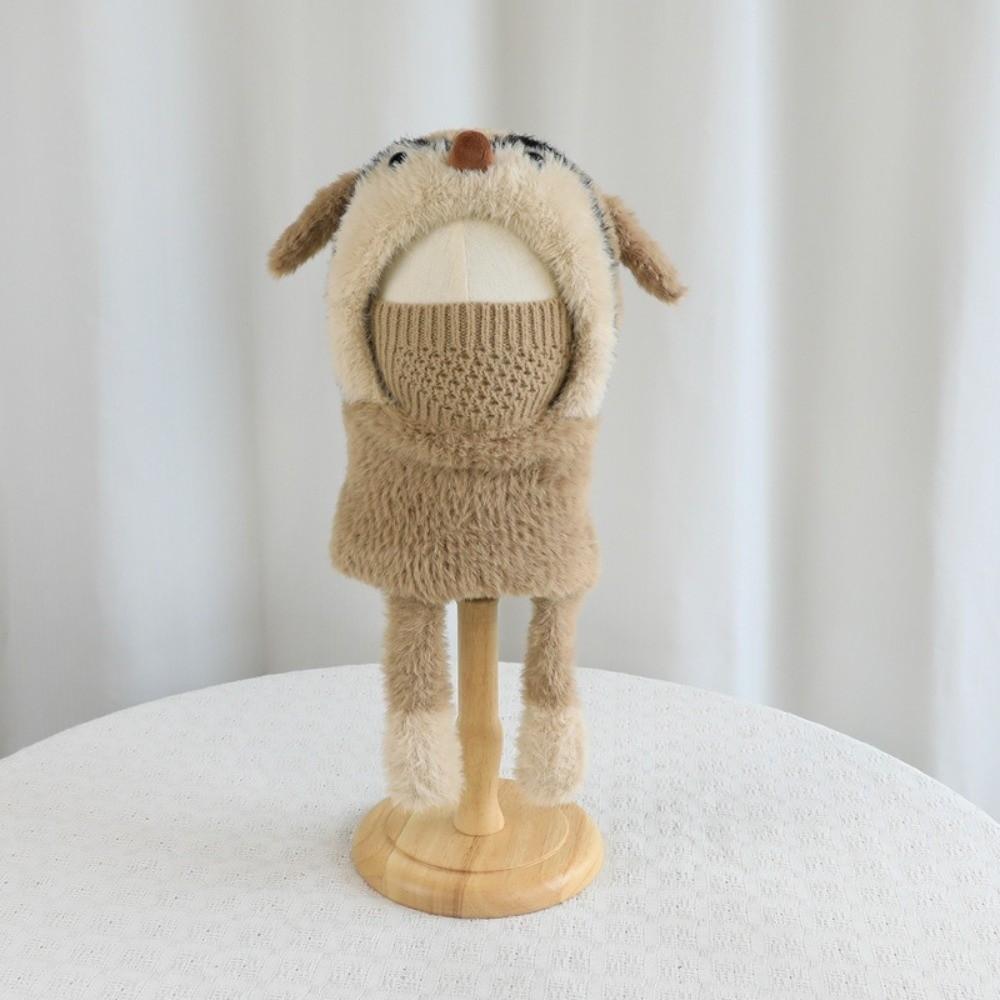 Adjustable Ear Flap Hood Hat Warm Fleece Kids Hood Hat with Scarf Cozy Face Cover Hat For Girls