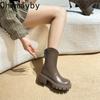 Fashion Platform Thick Heel Women Ankle Boots Fashion Back Zippers Short Boots Autumn Winter Women's Elegant Booties