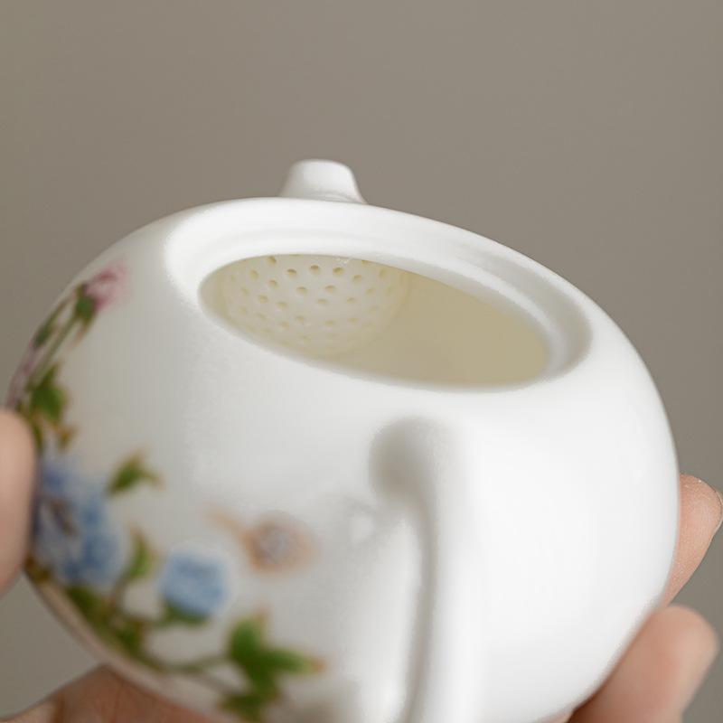 Dehua suet jade white porcelain Xishi pot kung fu tea set teapot household peony flower single pot