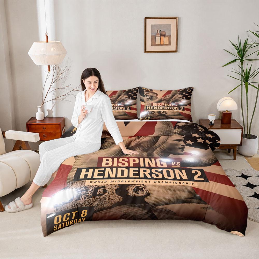 Artistic UFC 204 Bisping Henderson Fight Poster Red Duvet Cover with Pillowcases, Silky Duvet Cover for Comfortable Sleep