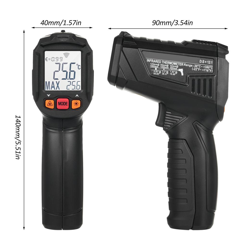 Инфракрасный термометр -30 по Цельсию ~ 380 по Цельсию (-22 Фаренгейта ~ 716 Фаренгейта ) Бесконтактный цифровой лазерный прибор для измерения температуры