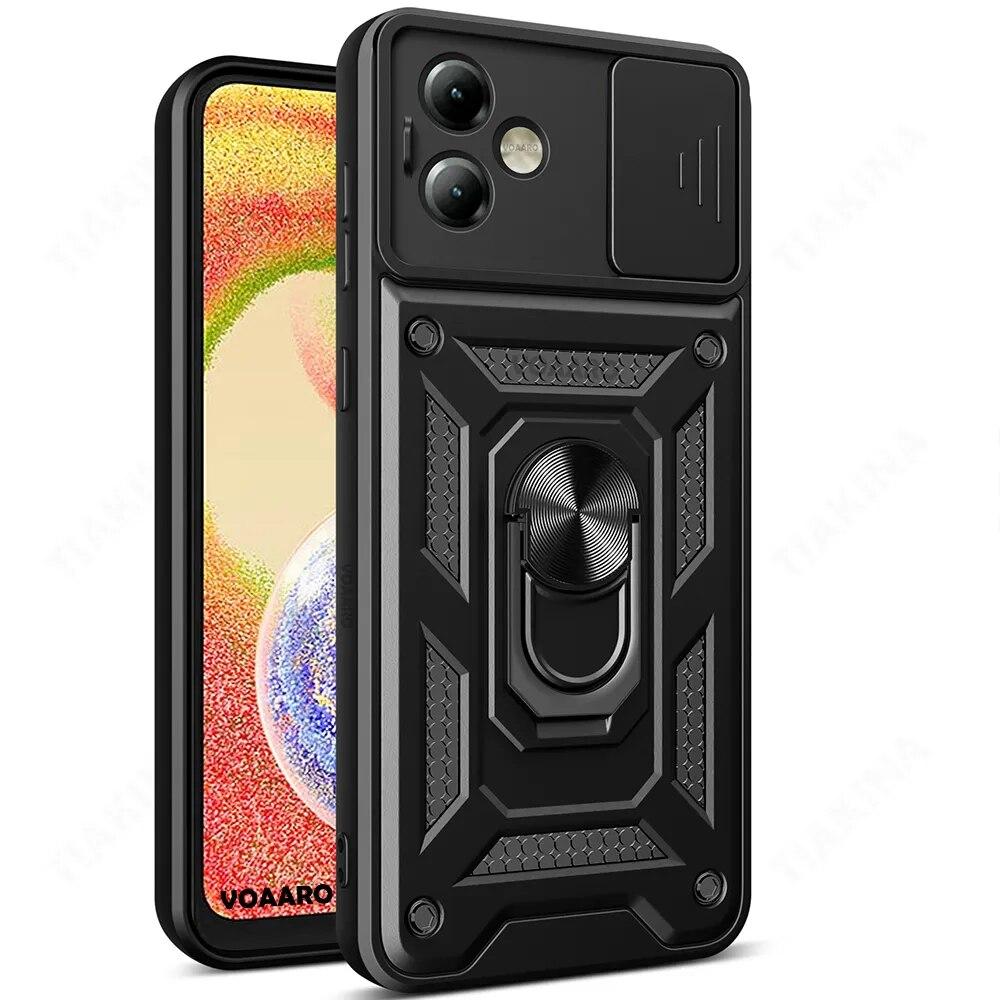 For Motorola Moto G14 4G G54 G84 5G Slide Lens Camera Protection Shockproof Armor Case for Moto Edge 40 Pro Neo 30 Ultra Magnetic Ring Holder Cover