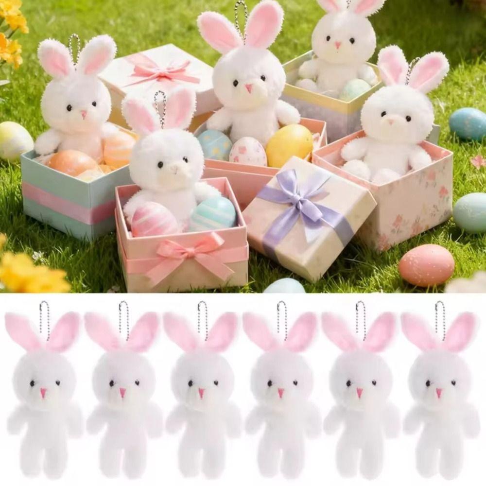 10Pcs Cartoon Animal White Rabbit Plush Keychain Easter Party Bunny Plush Dolls Holiday Gift