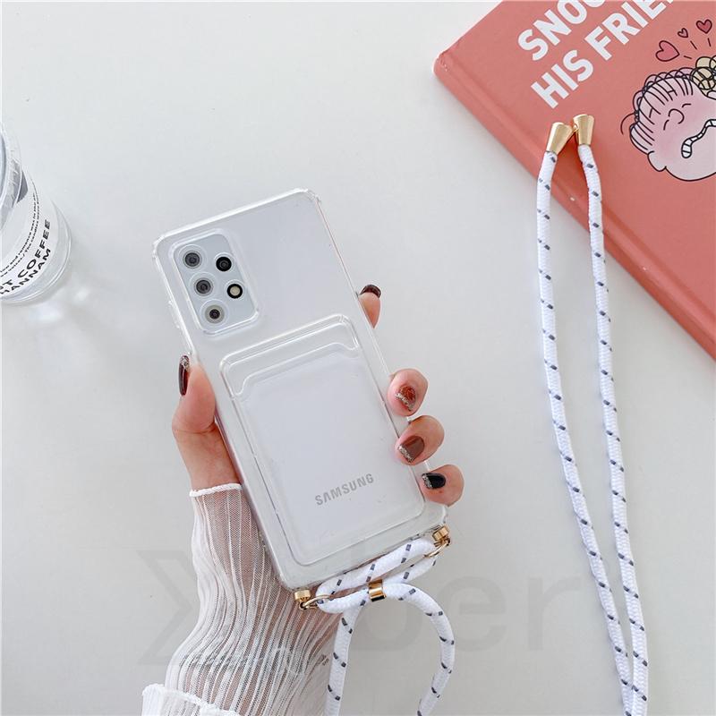Мягкий прозрачный чехол из ТПУ с ремешком для карты для iphone 14 13 12 11 pro X Xr Xs max/Samsung S22 S21 S20 A13 A23 A33 A53 A12 A22 A32 A52 A72/Redmi 10 9 9A 9C 9T