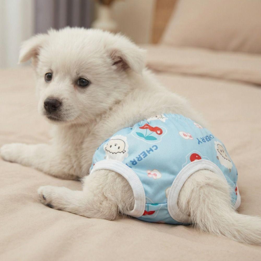 Cartoon Print Washable Dog Diapers Breathable Dog Sanitary Pants Dogs in Heat