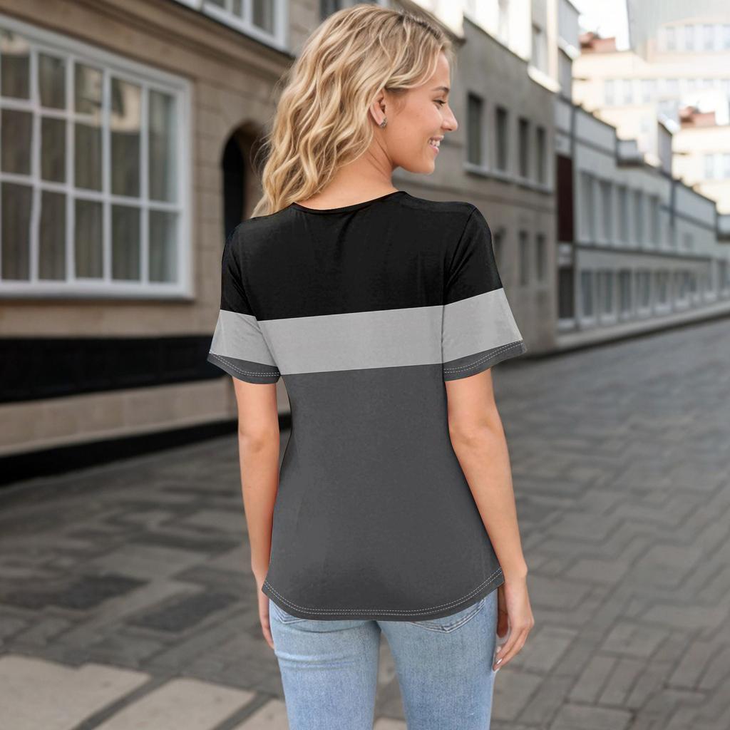 Женская повседневная футболка с асимметричным вырезом и коротким рукавом, декоративная пуговица