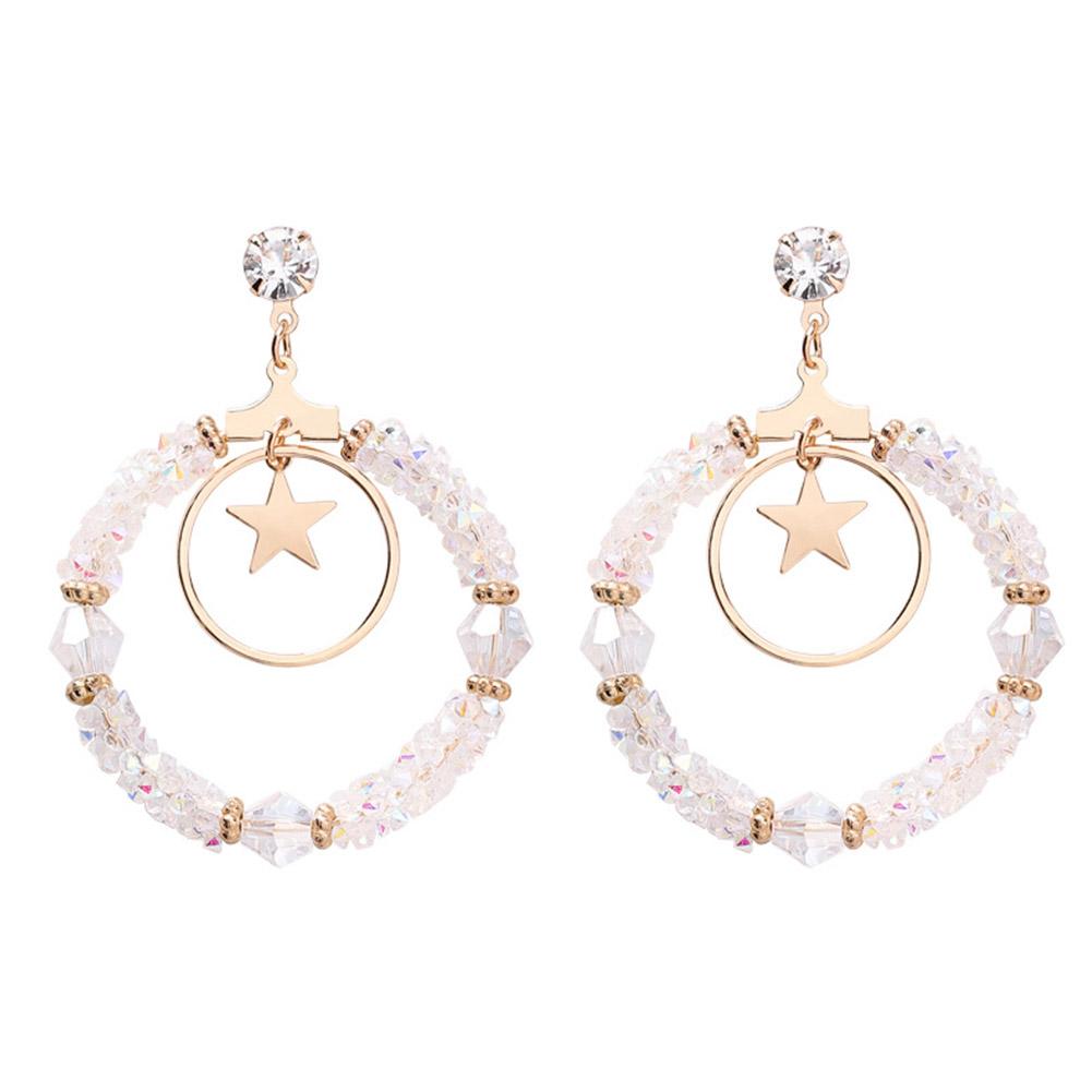 Women Fashion Broken Diamond Big Circle Star Design Earrings