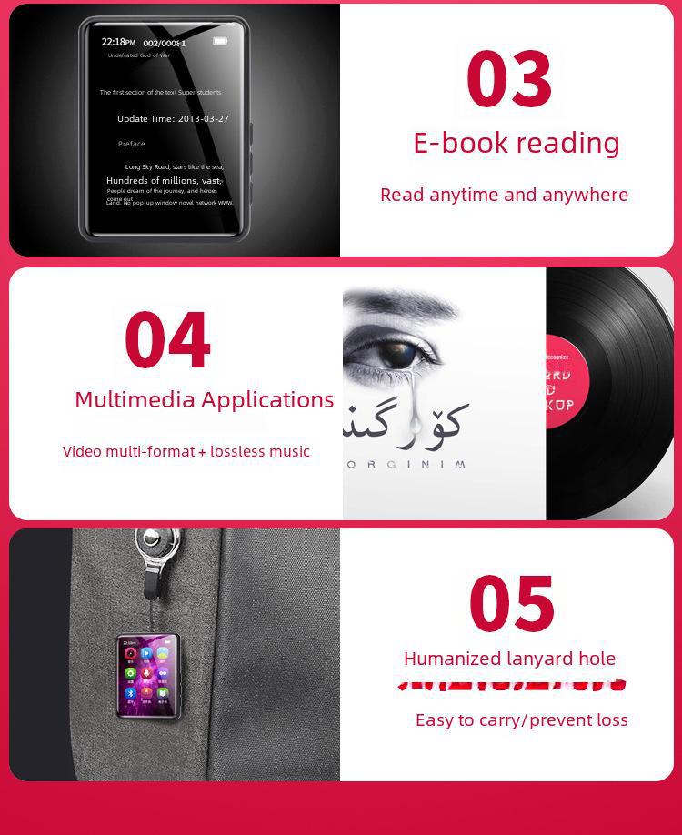 Полноэкранный Bluetooth MP4/MP3 портативный сенсорный музыкальный плеер для студентов