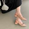2025 new autumn square head back empty bow thick heel shallow mouth versatile OL commuter professional women's single shoes