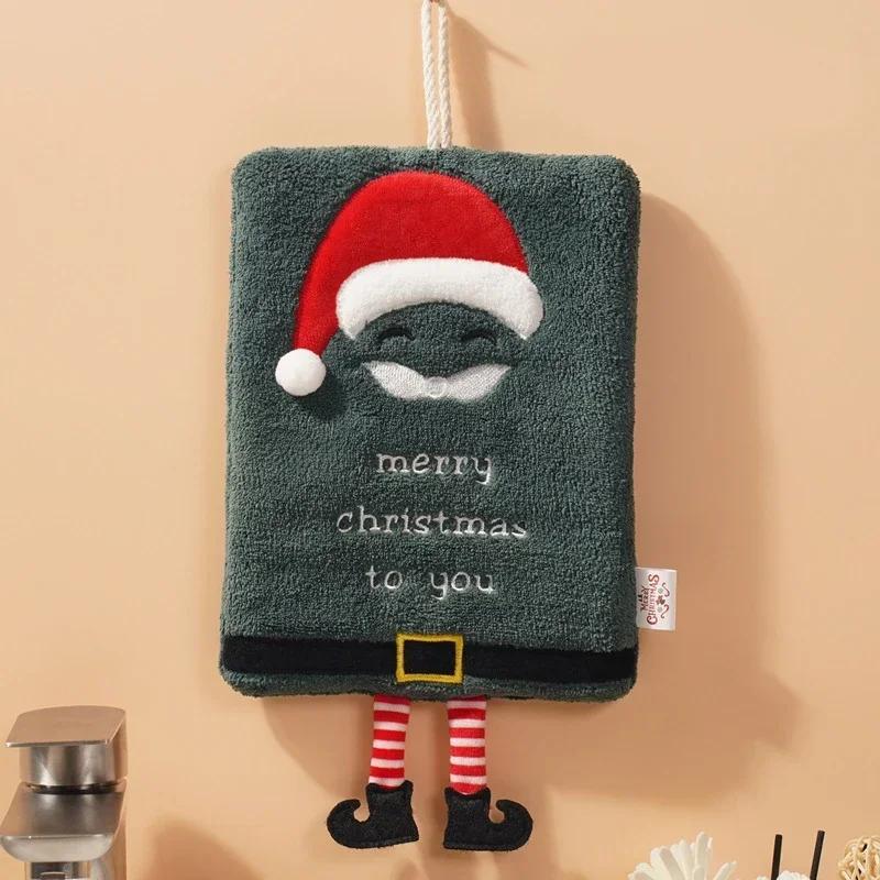 New Christmas Thick Coral Velvet Towel Kitchen Water Absorbing Quick Drying Cloth Soft Cartoon Green Christmas Tree 3D Printing