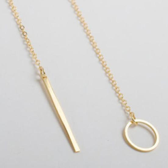 Women's Elegant Tone Circle Bar Lariat Pendant Chain Y Shaped Necklace