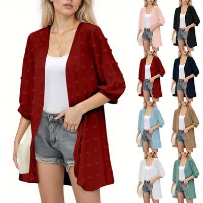 Женский модный повседневный кардиган с рукавами семь восьмых и однотонный топ от солнца