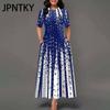 JPNTKY Casual Women Mid Waist Round Neck Pullover Dress Big Hem Print Dress Short Sleeve Ankle Length Dress Women Dresses