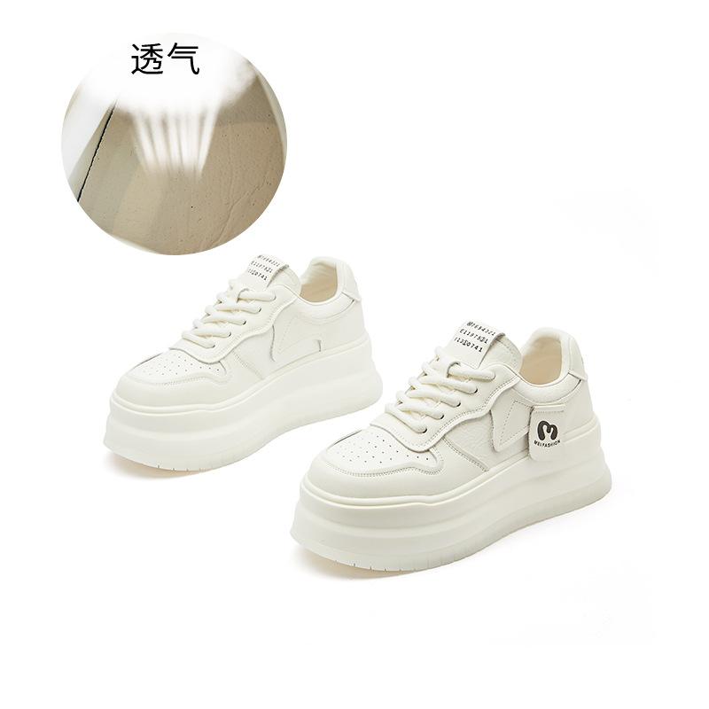 Подошва из всасывающей пленки, кожаные туфли на доске, женские, весна 2025, новые, на толстой подошве, белые туфли, увеличивающие рост, повседневные туфли, женские универсальные туфли, детские