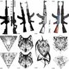 YURAN Black Rifle Gun Temporary Tattoo Stickers Women Sniper Waterproof Tatoo AK AKM M4 Soldier Men Wrist Fake Tattoo Wolf Totem
