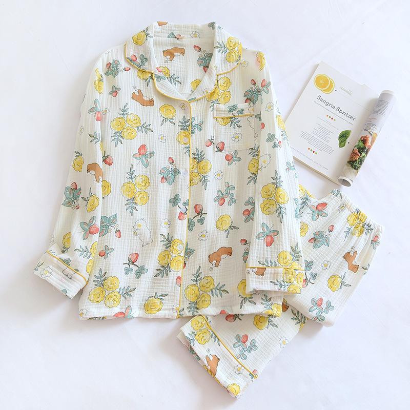 100% хлопок марля женская пижама одежда для сна женский комплект из 2 предметов ночная одежда с принтом чернил пижамы домашняя одежда одежда для отдыха