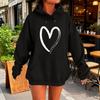 Women's Heart Print Hoodies Fall Long Sleeve Drawstring Pullover Top Oversized Fleece Lined Sweatshirt with Pocket