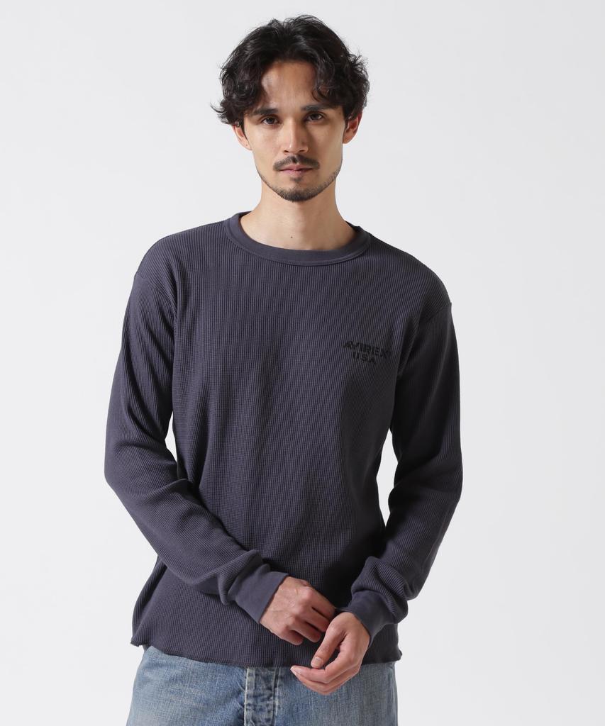 AVIREX MINI WAFFLE Long Sleeve Size T-SHIRT, Men's T-Shirt, M, 410, Charcoal, 783-5130015