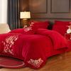 [Special Offer] Autumn and Winter Wedding Milk Velvet New Chinese Embroidery Thickened Warm Bed Set - Drunken Flower Wedding