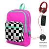 Детский школьный рюкзак USB с четырьмя отделениями, неоново-розовый шахматный узор, 23801
