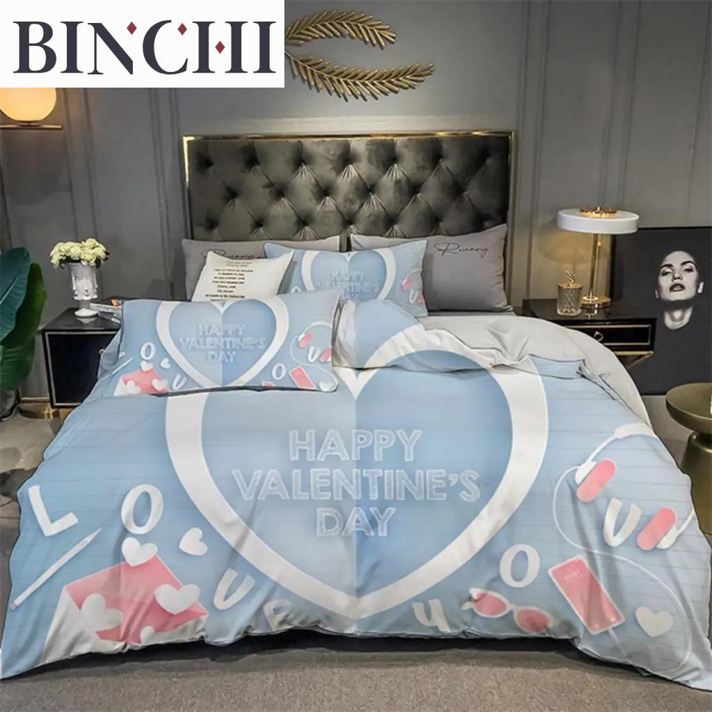 3D Love Heart Пододеяльник Микрофибра Роскошный Романтический Тематический Комплект Постельного Белья King Queen Для Пары Декор Спальни ко Дню Святого Валентина